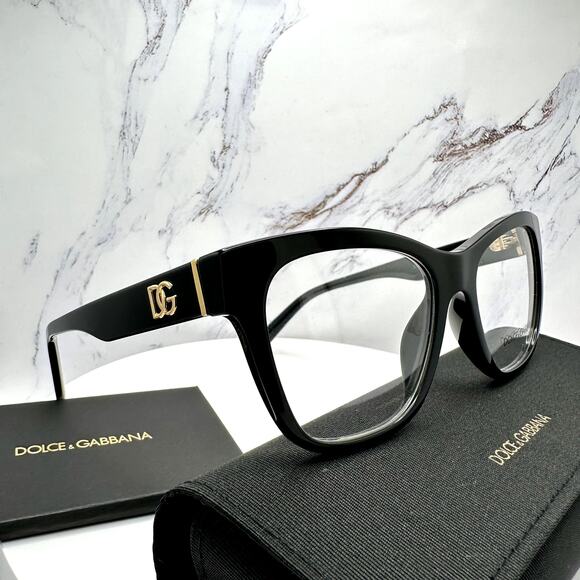 New Dolce&Gabbana Eyeglasses Black Square Gold Metal 55-18-145mm Glasses Frames